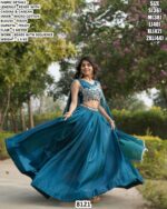 Firozi Blue Colour Beads With Sequins Embroidery Work Fendy Silk Lehenga Choli Set