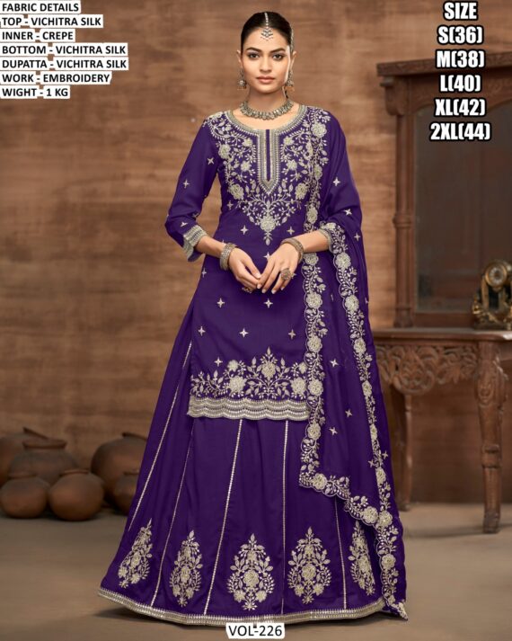 Vichitra Silk Embroidery Work Suit With Includes A Lehenga Skirt And Dupatta - Lehenga Style Suits