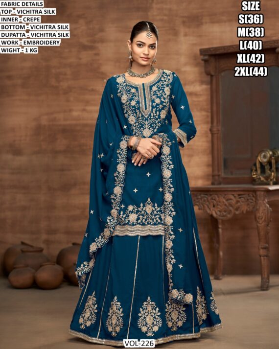 Vichitra Silk Embroidery Work Suit With Includes A Lehenga Skirt And Dupatta - Lehenga Style Suits