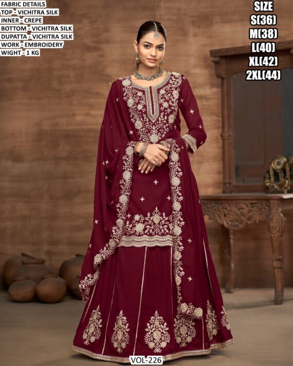 Vichitra Silk Embroidery Work Suit With Includes A Lehenga Skirt And Dupatta - Lehenga Style Suits