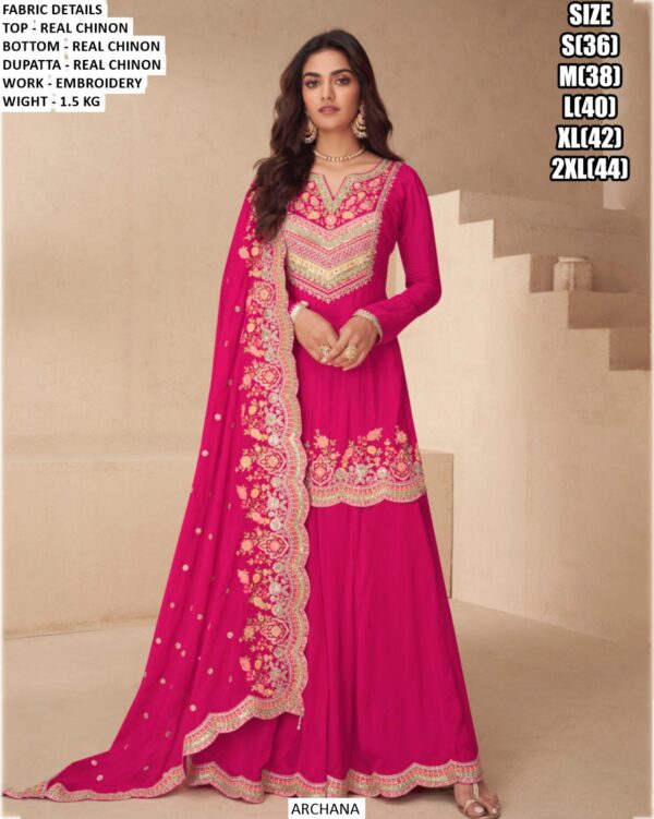 Real Chinon Three Colours Straight Suit With Pakistani Fit , It Has Embroidery Work All Over Suit With Dupatta !!