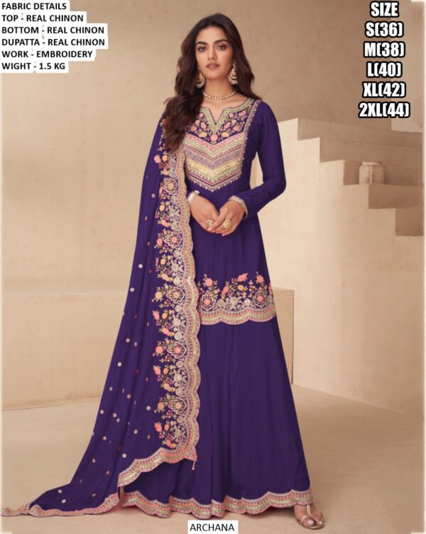 Real Chinon Three Colours Straight Suit With Pakistani Fit , It Has Embroidery Work All Over Suit With Dupatta !!