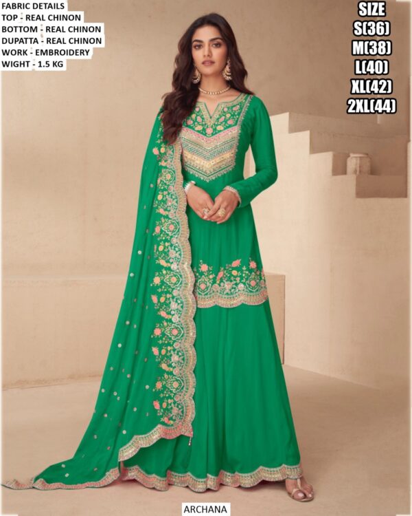 Real Chinon Three Colours Straight Suit With Pakistani Fit , It Has Embroidery Work All Over Suit With Dupatta !!