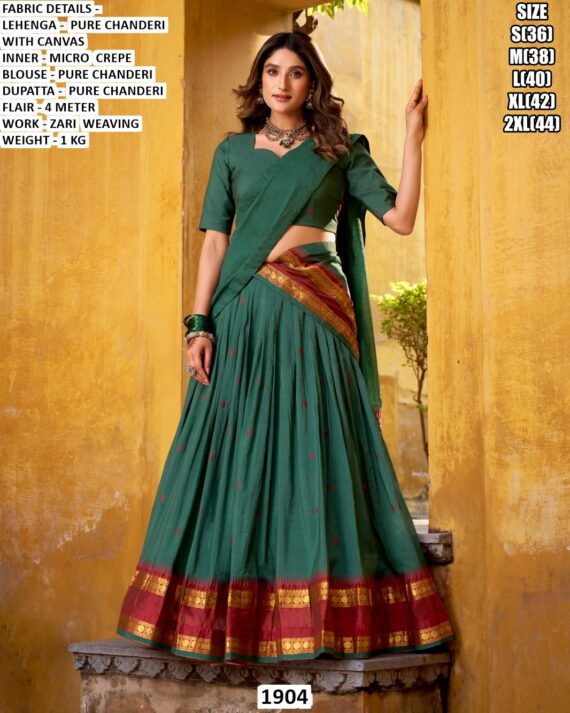 Pure Chanderi Zari Weaving South Indian Style Ghaghra Choli – Crafted For Your Graceful Festive Look