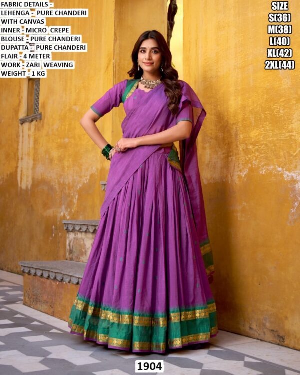 Pure Chanderi Zari Weaving South Indian Style Ghaghra Choli – Crafted For Your Graceful Festive Look