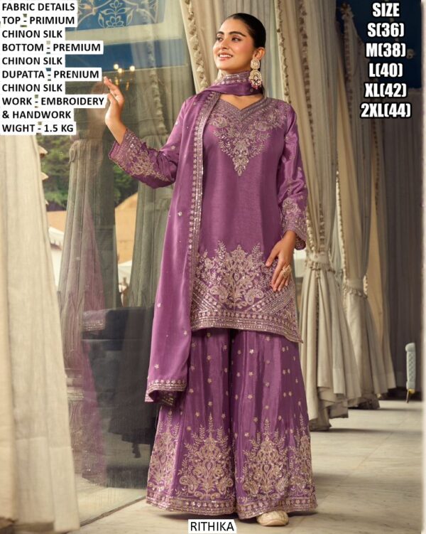 Luxury You Can Feel! Premium Chinon Silk Salwar Kameez Suits With Beautiful Work Detailing