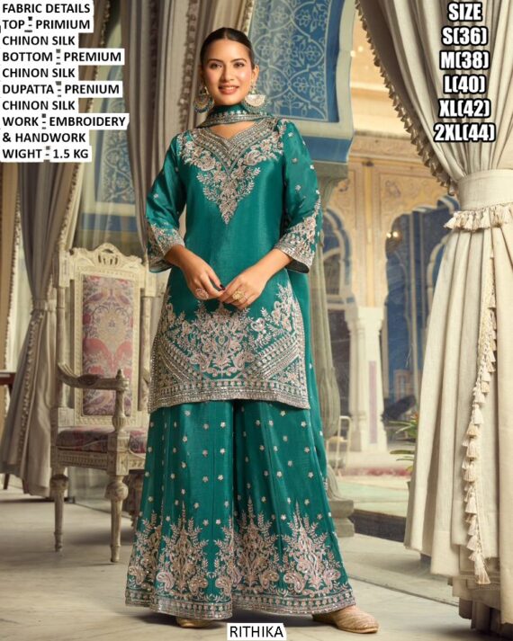 Luxury You Can Feel! Premium Chinon Silk Salwar Kameez Suits With Beautiful Work Detailing
