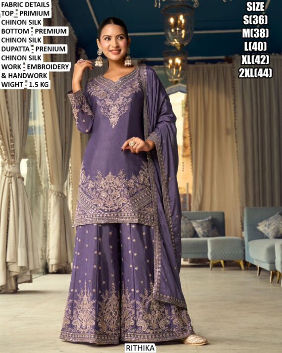 Luxury You Can Feel! Premium Chinon Silk Salwar Kameez Suits With Beautiful Work Detailing