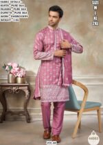 Ready To Wear Fine Embroidery Worked Pure Silk Kurta, Pajama And Dupatta Sets For Mens