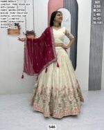 Off-White Pure Tissue Silk Heavy Multi-Thread And Sequence Embroidered Lehenga Choli
