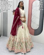 Off-White Pure Tissue Silk Heavy Multi-Thread And Sequence Embroidered Lehenga Choli