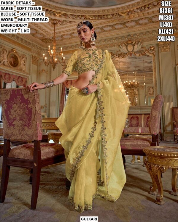 Soft Tissue Traditional Occasion Wear Sarees And Attractive Multi-Thread Embroidery Blouses