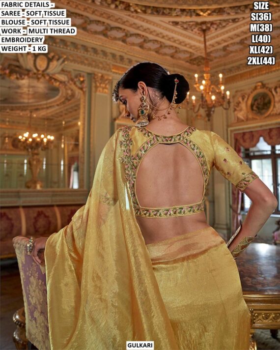 Soft Tissue Traditional Occasion Wear Sarees And Attractive Multi-Thread Embroidery Blouses