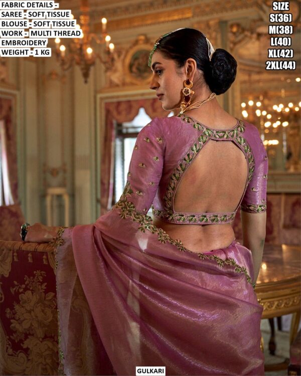 Soft Tissue Traditional Occasion Wear Sarees And Attractive Multi-Thread Embroidery Blouses