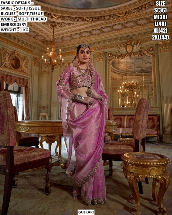 Soft Tissue Traditional Occasion Wear Sarees And Attractive Multi-Thread Embroidery Blouses