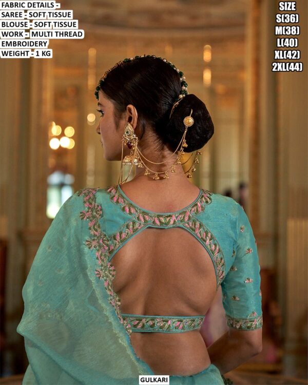 Soft Tissue Traditional Occasion Wear Sarees And Attractive Multi-Thread Embroidery Blouses