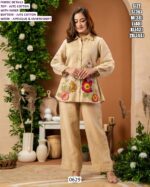 Pure Jute Cotton Fabric Co-ord Set In Collar Pattern And Applique And Embroidery Work