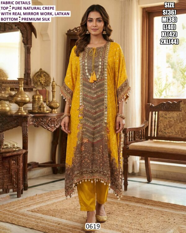 Festive Wear Pure Natural Crepe Silk With Digital Printed Beautiful Kaftan Style Suits