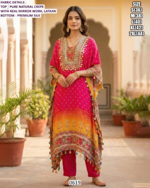 Festive Wear Pure Natural Crepe Silk With Digital Printed Beautiful Kaftan Style Suits