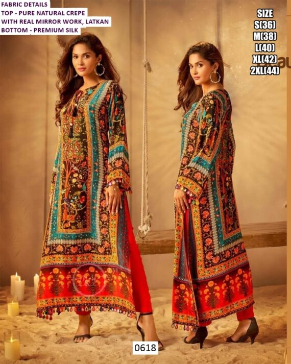 Festive Wear Pure Natural Crepe Silk With Digital Printed Beautiful Kaftan Style Suits