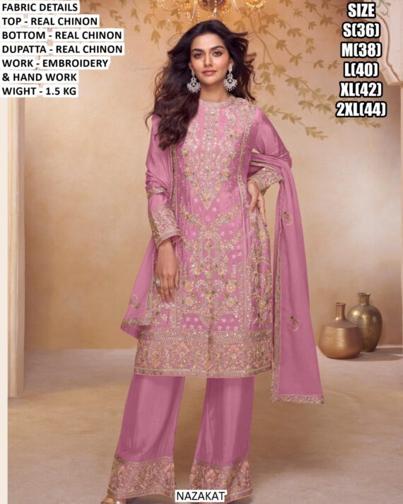 Exclusively Real Chinon Party Or Wedding Wear Indian-Pakistani Suit Salwar Dupatta Sets