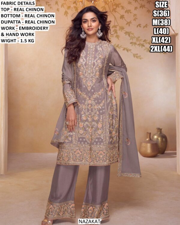 Exclusively Real Chinon Party Or Wedding Wear Indian-Pakistani Suit Salwar Dupatta Sets