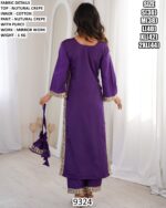 Natural Crepe Mirror Work Cotton Readymade Kurti With Pant, Three-Piece Party Wear Suit