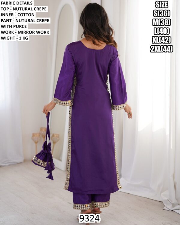 Natural Crepe Mirror Work Cotton Readymade Kurti With Pant, Three-Piece Party Wear Suit