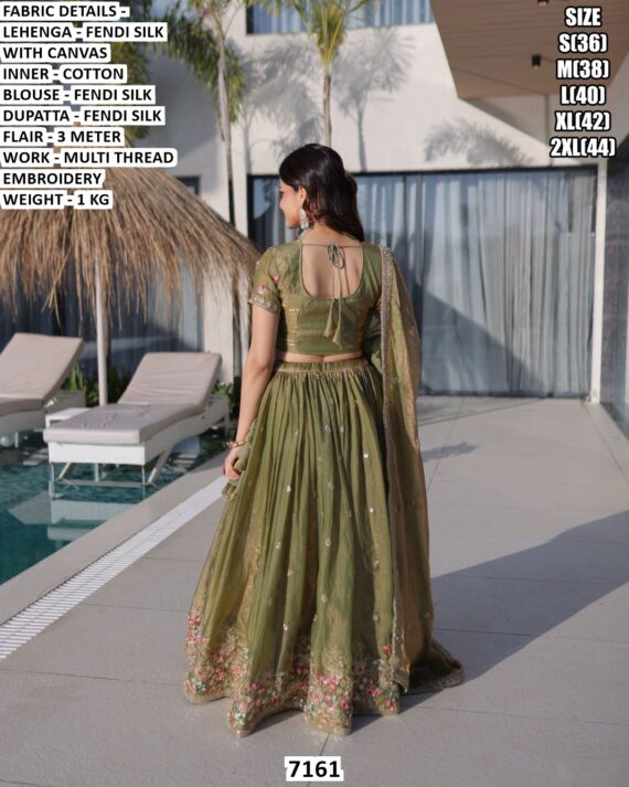 Amazing Colour Gorgeous Looking Fendi Silk With Multi Thread Embroidery Work Lehenga Choli