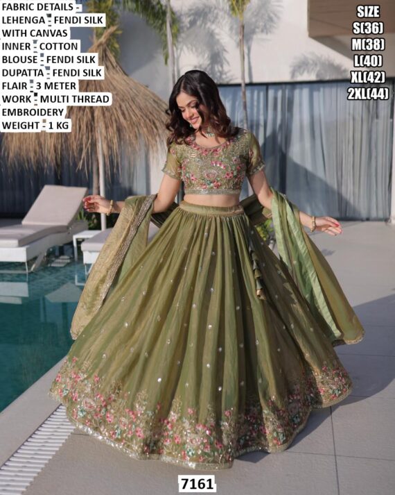 Amazing Colour Gorgeous Looking Fendi Silk With Multi Thread Embroidery Work Lehenga Choli