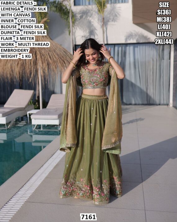 Amazing Colour Gorgeous Looking Fendi Silk With Multi Thread Embroidery Work Lehenga Choli
