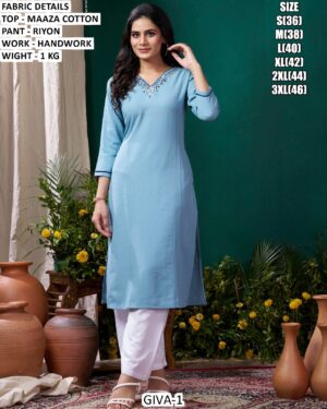 Grab These Beautiful Looking Readymade Maaza Cotton Hand Work Kurti With Bottom