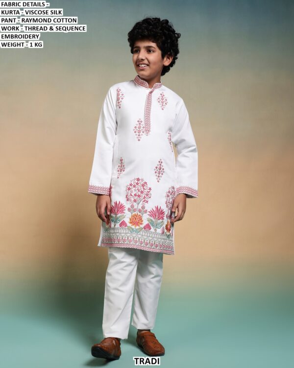 Kid's Special New Collection, Viscose Silk Multi Colour Thread Work Kurta And Pajama Sets