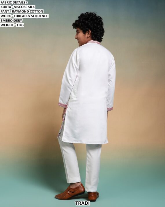 Kid's Special New Collection, Viscose Silk Multi Colour Thread Work Kurta And Pajama Sets