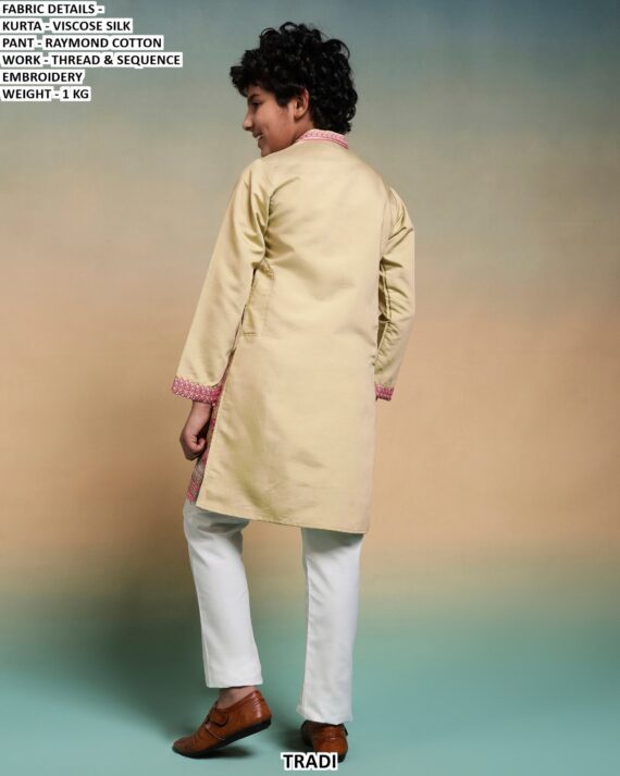 Kid's Special New Collection, Viscose Silk Multi Colour Thread Work Kurta And Pajama Sets