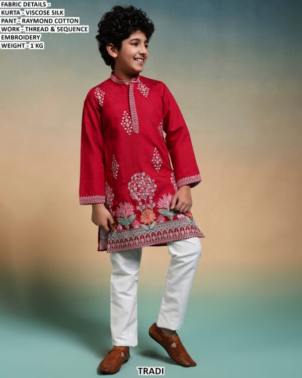 Kid's Special New Collection, Viscose Silk Multi Colour Thread Work Kurta And Pajama Sets