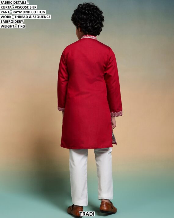 Kid's Special New Collection, Viscose Silk Multi Colour Thread Work Kurta And Pajama Sets