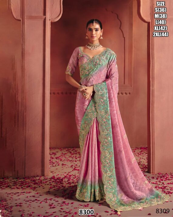 Pure Smooth Zari Silk Weaving, Heavy Sequins Embroidery Work Sarees With Classic Colour Combination