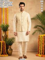 Dhupian Silk Men's Kurta, Pant With Heavy Jequard With Fusing Stylish Koti - Readymade Collection