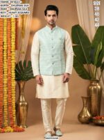 Dhupian Silk Men's Kurta, Pant With Heavy Jequard With Fusing Stylish Koti - Readymade Collection