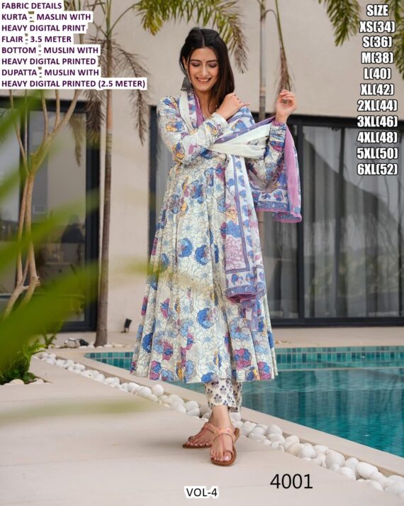 Women's Festival Wear Readymade Muslin Anarkali Suits Collection Crafted Digital Print All Over