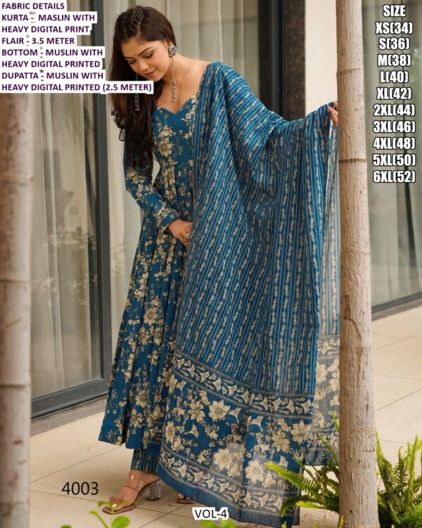 Women's Festival Wear Readymade Muslin Anarkali Suits Collection Crafted Digital Print All Over