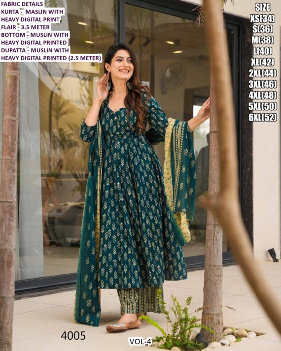 Women's Festival Wear Readymade Muslin Anarkali Suits Collection Crafted Digital Print All Over