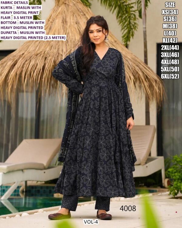 Women's Festival Wear Readymade Muslin Anarkali Suits Collection Crafted Digital Print All Over