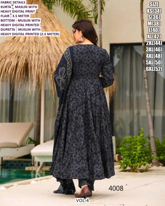 Women's Festival Wear Readymade Muslin Anarkali Suits Collection Crafted Digital Print All Over