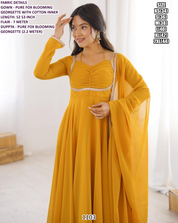 Pure Faux Blooming Georgette Suit Style Readymade Gown With Huge Flair And Dupatta