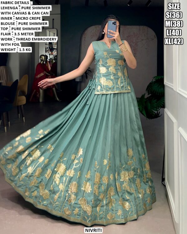 Shop Now! Pure Shimmer Lehenga Choli With Heavy Flair Intricate Thread Embroidery And Foil Highlights