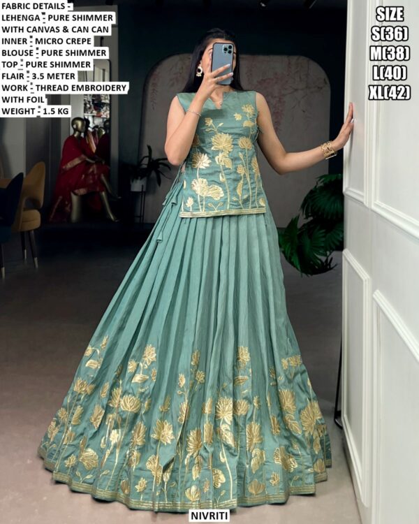 Shop Now! Pure Shimmer Lehenga Choli With Heavy Flair Intricate Thread Embroidery And Foil Highlights