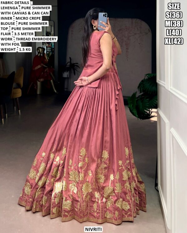 Shop Now! Pure Shimmer Lehenga Choli With Heavy Flair Intricate Thread Embroidery And Foil Highlights