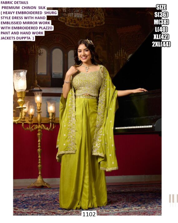 Wedding Wear Premium Silk Chinon Catching Worked Stylish Indo-Western Dress, Buy Now!